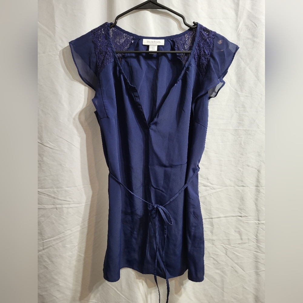 Materny-Motherhood  Deep Blue Blouse with Lace Accents, Size Medium
